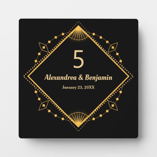 表のトップ番号の結婚金ゴールドブラックパーソナライズ フォトプラーク (正面)