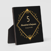 表のトップ番号の結婚金ゴールドブラックパーソナライズ フォトプラーク (正面)