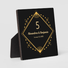 表のトップ番号の結婚金ゴールドブラックパーソナライズ フォトプラーク