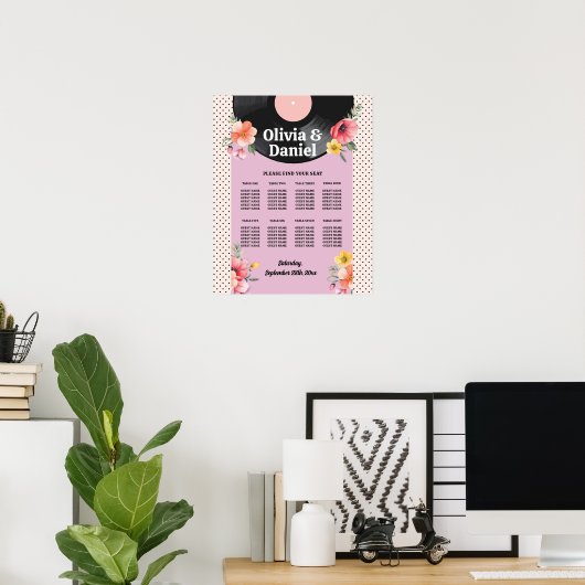 表の結婚座席数8レコード1950s花模様 ポスター (ホームオフィス)