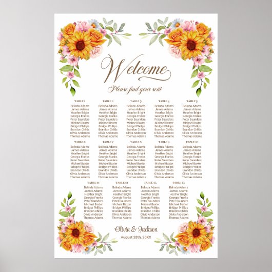 表ひまわりバラ結婚の座席表14 ポスター (正面)