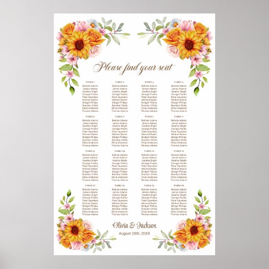 表ひまわりバラ結婚の座席表16 ポスター (正面)