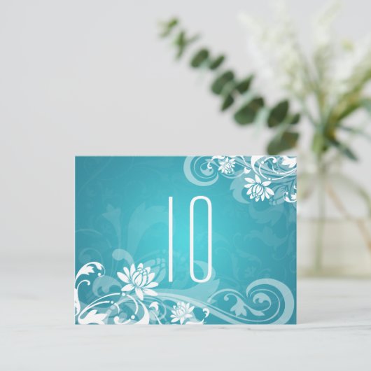 表エレガント番号フローラ渦巻き青 ポストカード (スタンド正面)