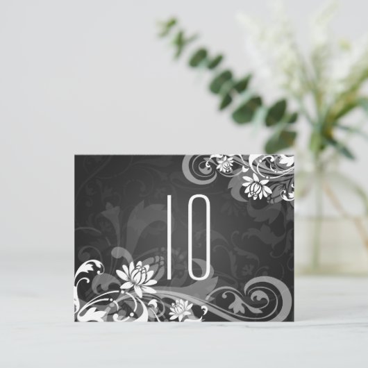 表エレガント番号フローラ渦巻き黒 ポストカード (スタンド正面)