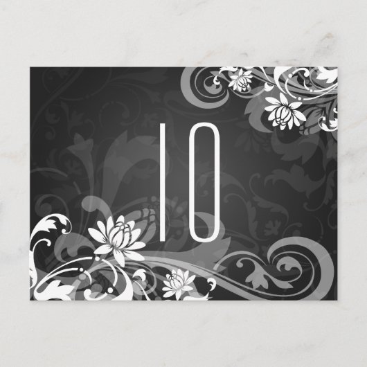 表エレガント番号フローラ渦巻き黒 ポストカード (正面)