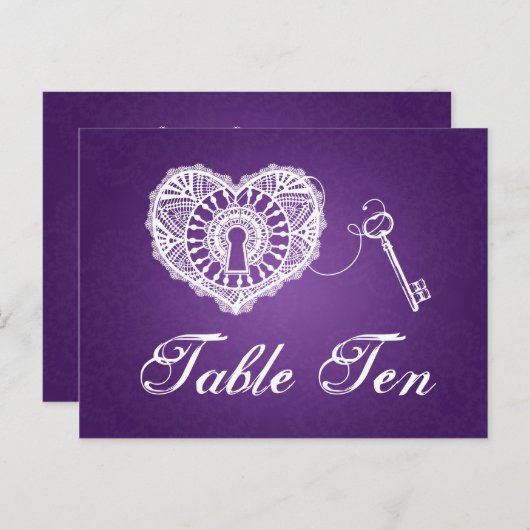 表エレガント番号鍵のハート紫 ポストカード (正面/裏面)