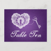 表エレガント番号鍵のハート紫 ポストカード (正面)