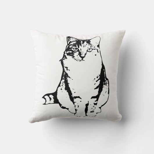 表エレガント面タブビーキャットインクアート枕 クッション (裏面)
