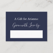 表シンプル示ブライダルシャワー白とネイビーブルー エンクロージャーカード (裏面)