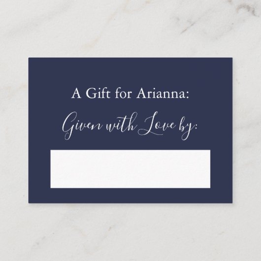 表シンプル示ブライダルシャワー白とネイビーブルー エンクロージャーカード (裏面)