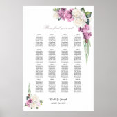 表ピンクの白いローズのフローラ座席表 ポスター (正面)