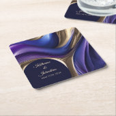 表モダン供給 – 青パープル金ゴールド スクエアペーパーコースター (アングル)