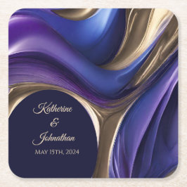 表モダン供給 – 青パープル金ゴールド スクエアペーパーコースター