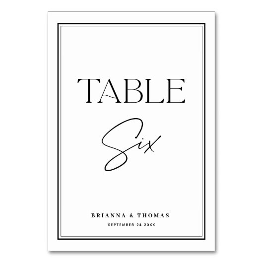 表モダン番号6 (白黒) テーブルナンバー (正面)