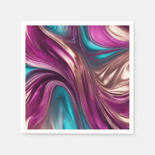 表モダンDecor-Vivaマゼンタターコイズと金ゴールド スタンダードカクテルナプキン (正面)