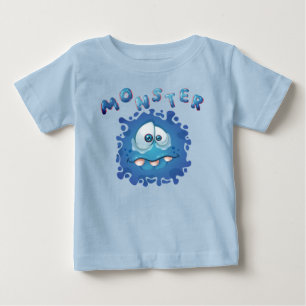 表情おもしろい悲しい青い怪物顔 ベビーTシャツ