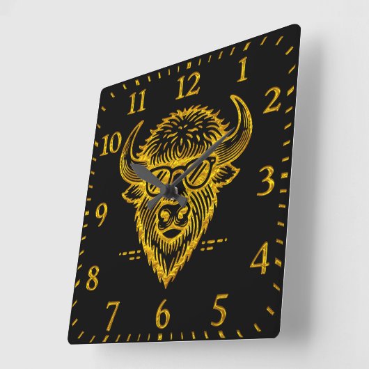 表情のあるサングラスを着たクールバイソン スクエア壁時計 (傾斜)