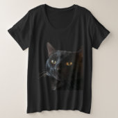表情を切りおもしろい出し予測できなた黒猫 プラスサイズTシャツ (デザイン正面)