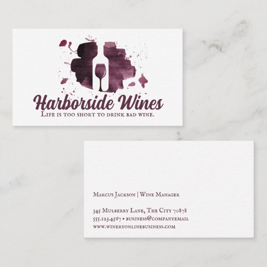 表情豊かなブラシ仕上げワイングラスとボトルロゴ 名刺 (正面/裏面)