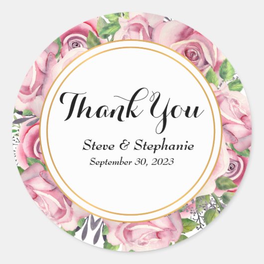 表情豊かな感謝のスクリプトステッカー ラウンドシール (正面)