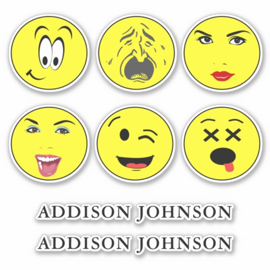 表情豊かな絵文字おもしろい顔6顔名前を追加8" シール (正面)