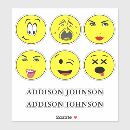 表情豊かな絵文字おもしろい顔6顔名前を追加8" シール (シート)