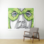 表情豊かな顔、緑の手、色の目 タペストリー (インサイチュ(横))