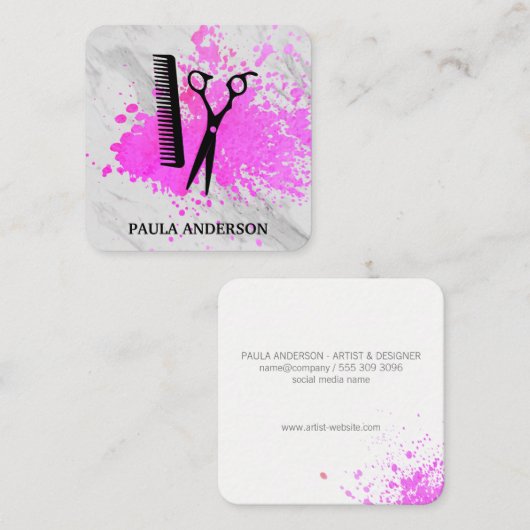 表情豊絵を描かなテクスチャサロンシアー スクエア名刺 (正面/裏面)