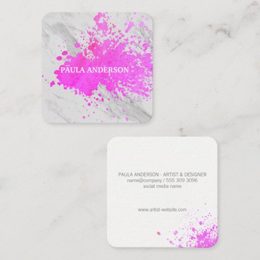 表情豊絵を描かなMarbleテクスチャ スクエア名刺 (正面/裏面)