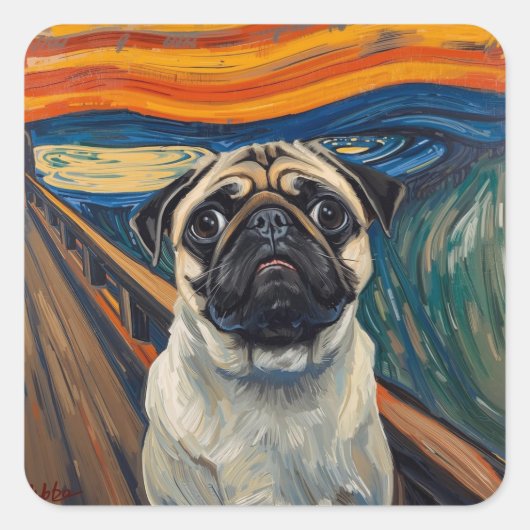 表現主義の不安画にインスパイアされたパグアート スクエアシール (正面)