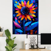 表現主義幾何学ひまわり鮮やか- Art ポスター (ホームオフィス)