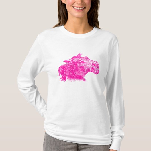 表現力豊かな怒りの馬の頭のグラフィックアート Tシャツ (正面)