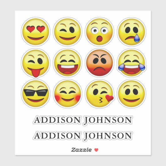 表現力豊かな絵文字顔12コレクション名前をカスタムする8" シール (シート)