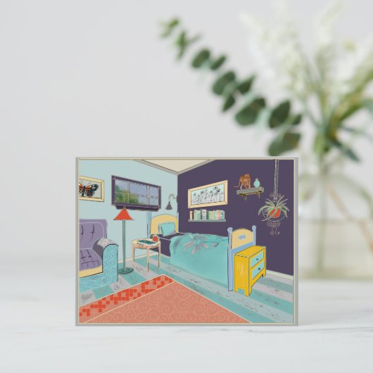 表現派のアートブルーの寝室 ポストカード (スタンド正面)