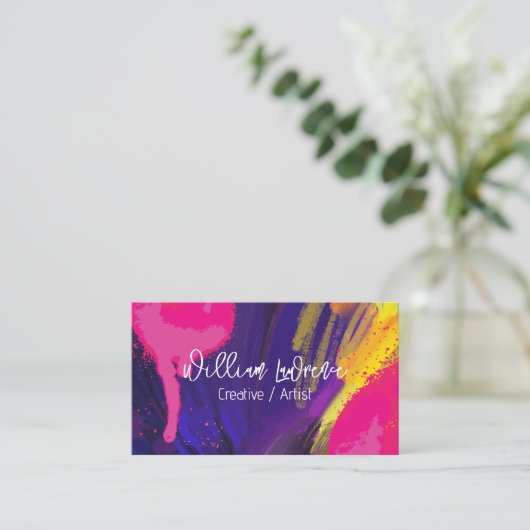表現芸術 | 絵を描ブラシのストロークとスパッタ 名刺 (スタンド正面)