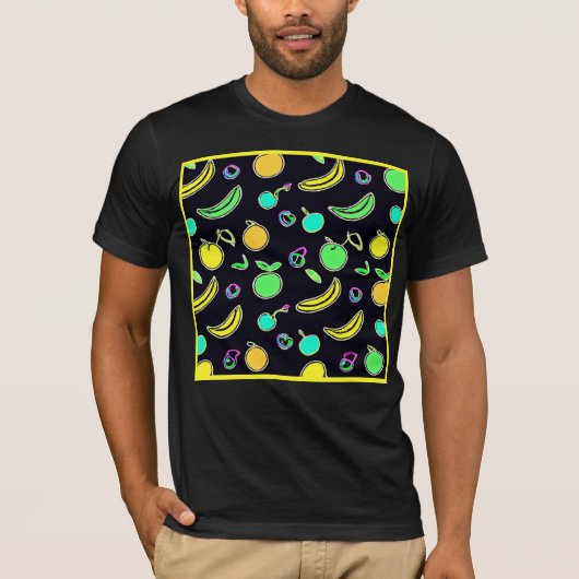 表現豊かなカラフルフルーツのネオン作品 Tシャツ (正面)