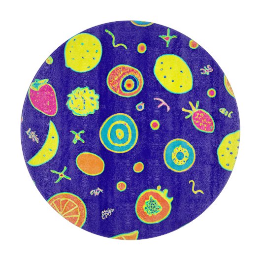 表現豊かなネオンフルーツのアーティストパターン カッティングボード (正面)