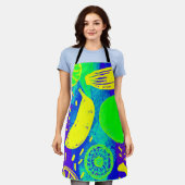 表現豊かなフルーツのネオンカラーパターンアート エプロン (着用した状態)