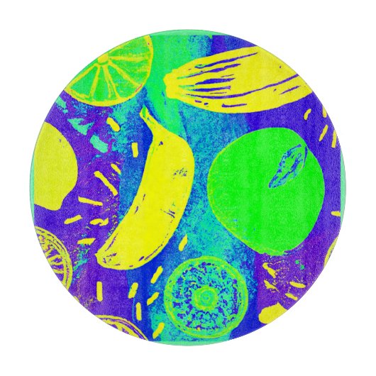 表現豊かなフルーツのネオンカラーパターンアート カッティングボード (正面)