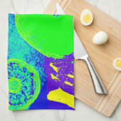 表現豊かなフルーツのネオンカラーパターンアート キッチンタオル (四つ折り)