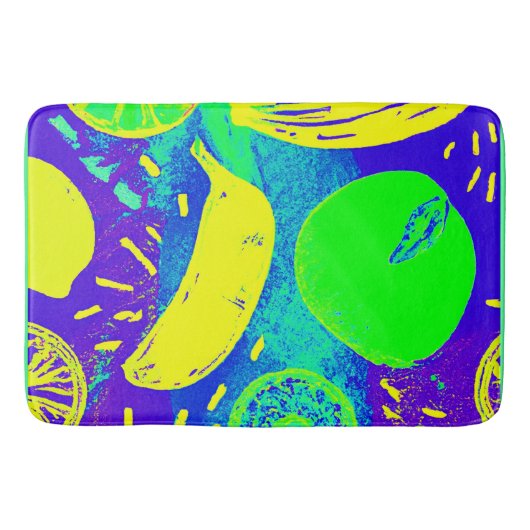 表現豊かなフルーツのネオンカラーパターンアート バスマット (正面)