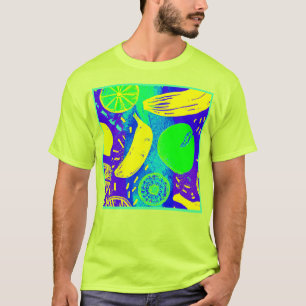 表現豊かなフルーツのネオンカラーパターンアート Tシャツ
