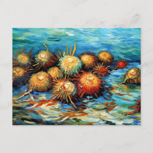 表現豊かな海洋油絵に描かれたウニ ポストカード
