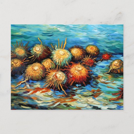 表現豊かな海洋油絵に描かれたウニ ポストカード (正面)