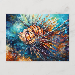 表現豊かな海洋油絵のミノカサゴ ポストカード