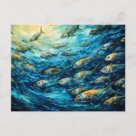 表現豊かな海洋画の中の魚の群れ ポストカード
