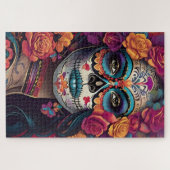 表現豊かな砂糖スカルアート:女性のフェスティバルスカル ジグソーパズル (横)