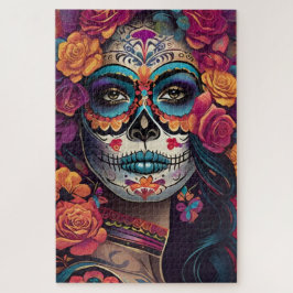 表現豊かな砂糖スカルアート：女性のフェスティバルスカル ジグソーパズル