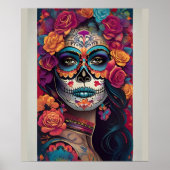 表現豊かな砂糖スカルアート:女性のフェスティバルスカル ポスター (正面)