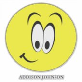 表現豊かな絵文字にこやかな黄色の顔追加の名前14" シール (正面)